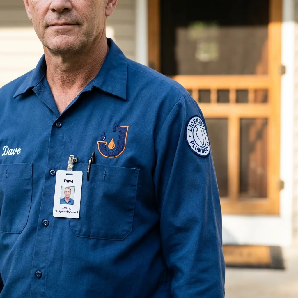Licensed plumber showing ID badge in Brentwood, CA