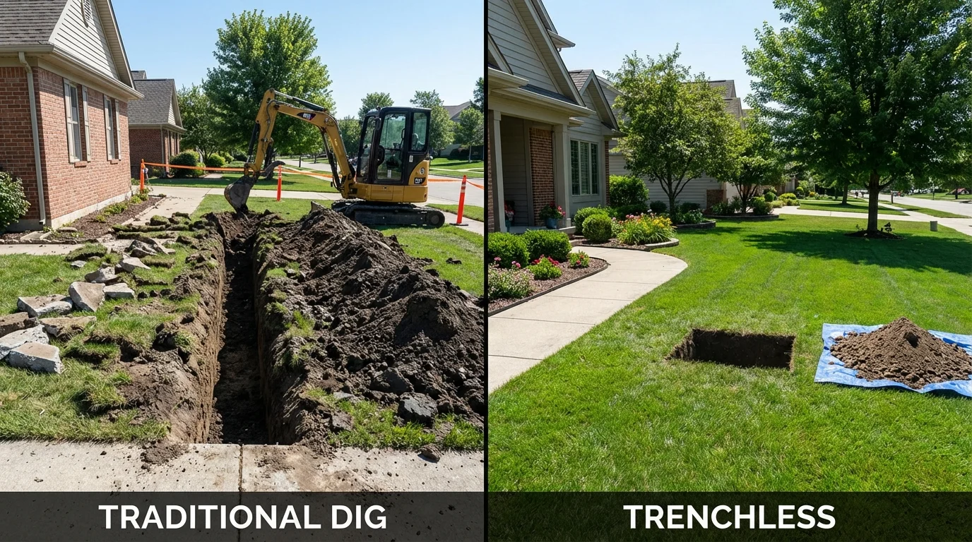 Trenchless sewer repair with minimal yard damage versus traditional excavation in Brentwood, CA